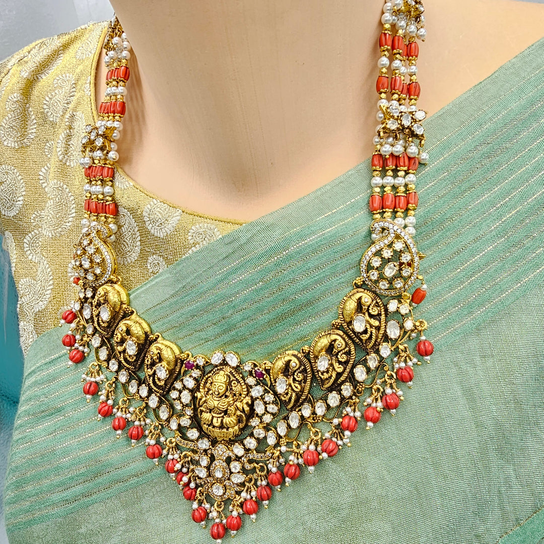 Coral Deep Nakshi set