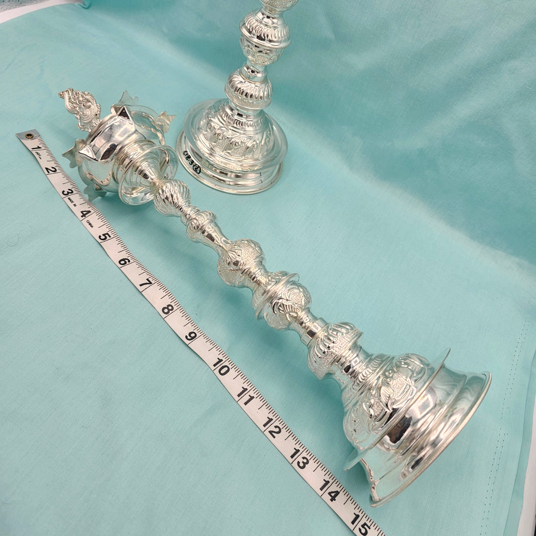 Silver 15" Long Deepam set