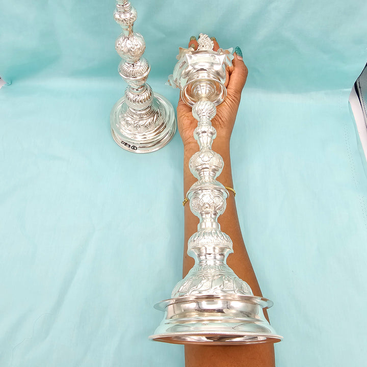 Silver 15" Long Deepam set