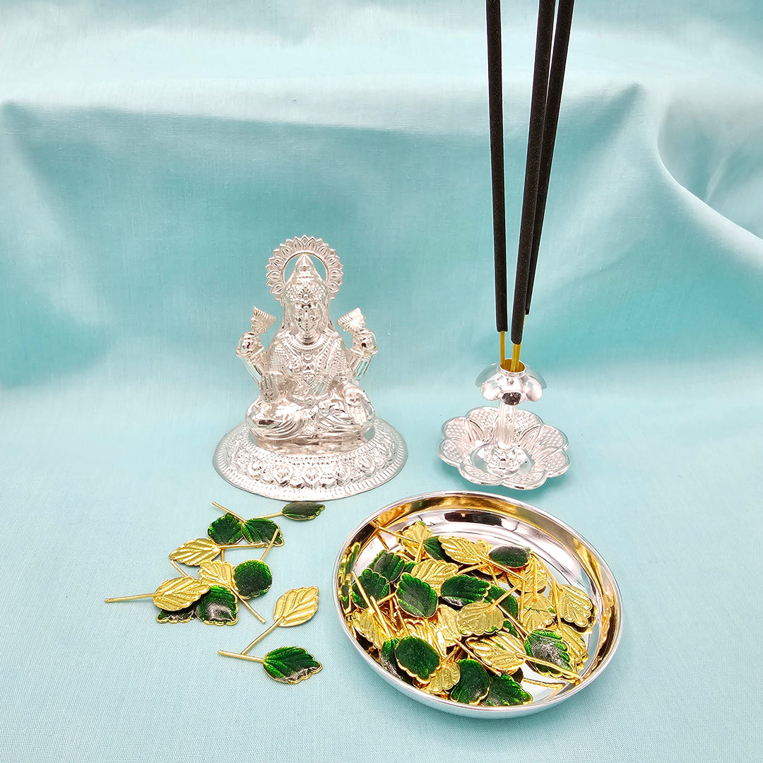 Silver enamel tulsi leaves