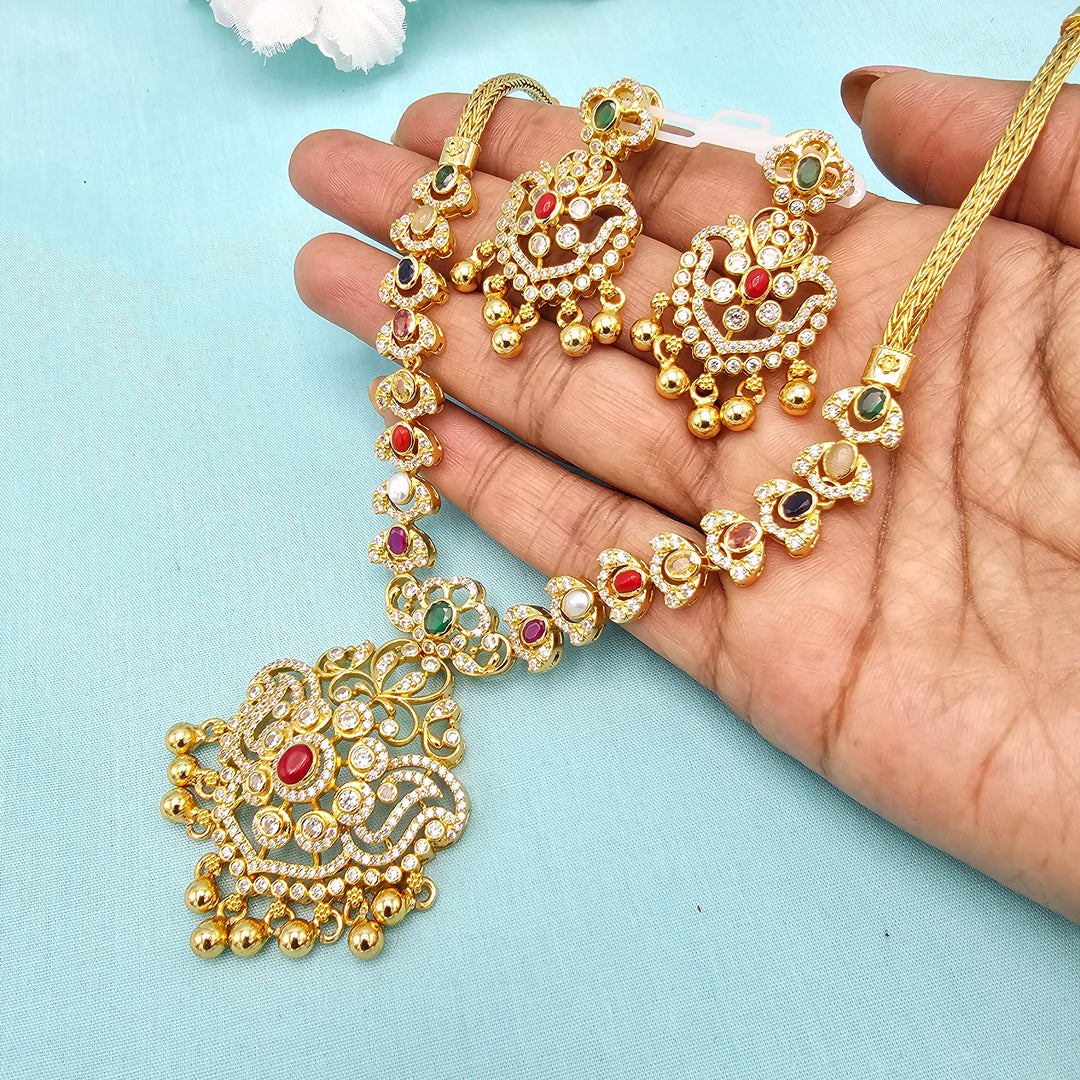 CZ Navaratna Necklace