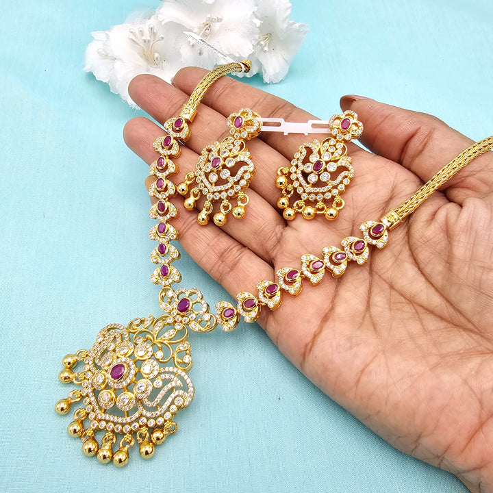Short CZ Ruby Necklace set