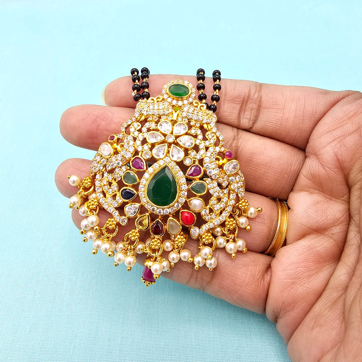 24" Navaratna black beads