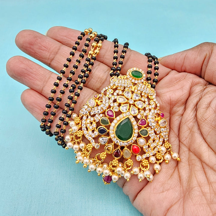 24" Navaratna black beads