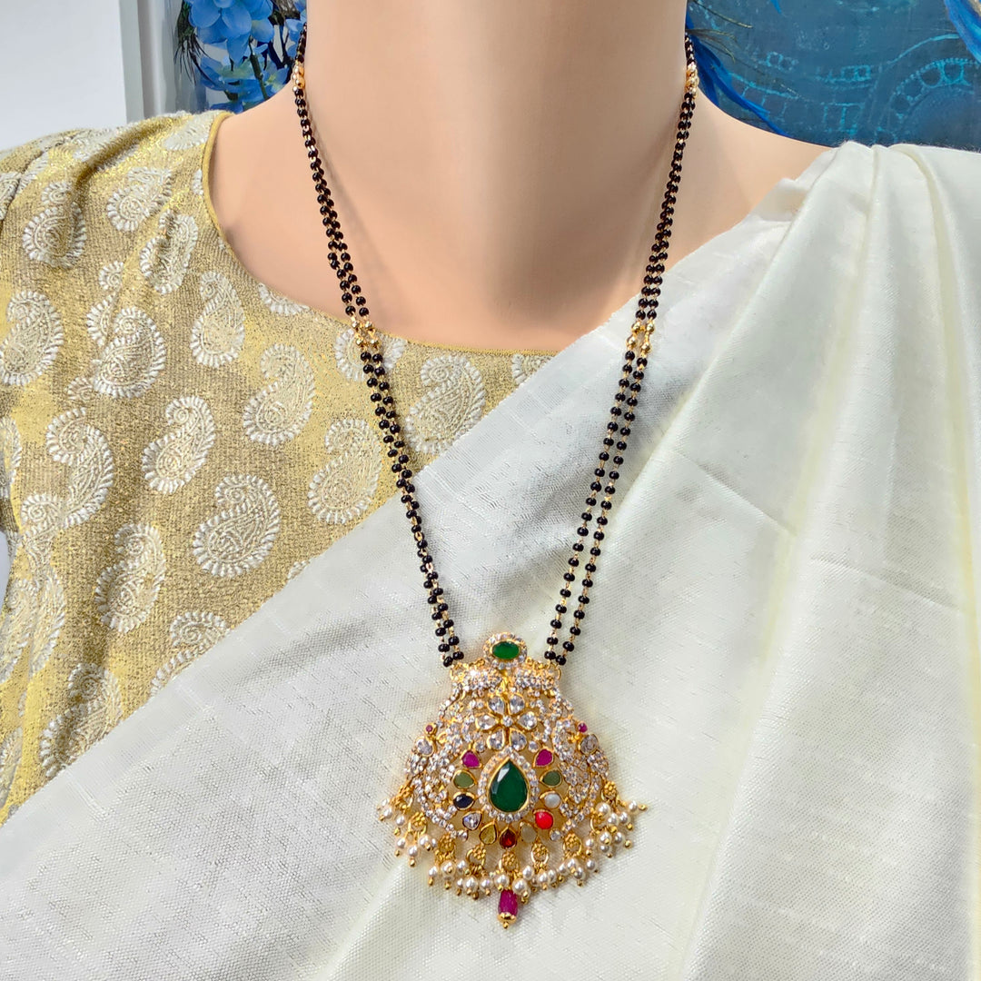 24" Navaratna black beads