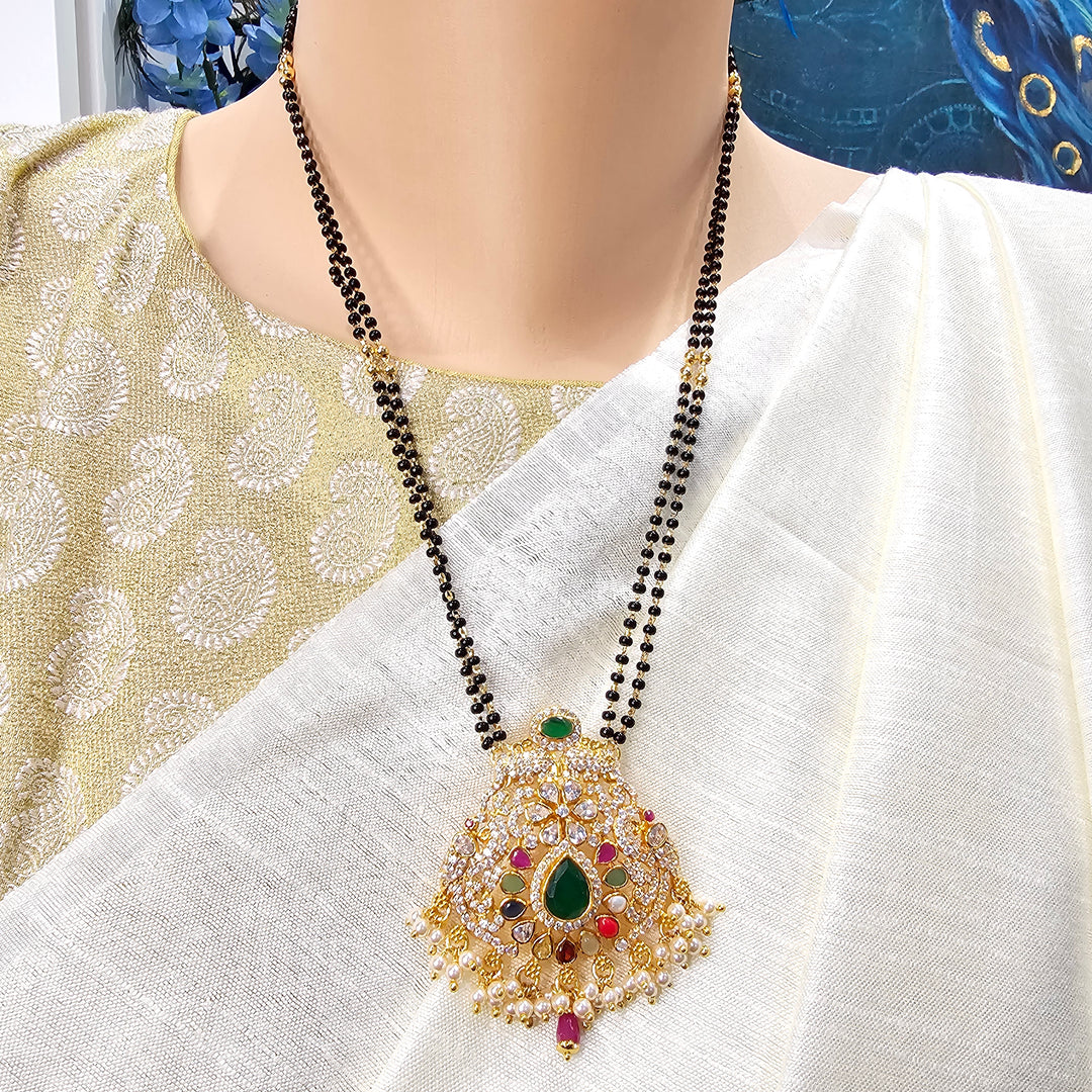 24" Navaratna black beads