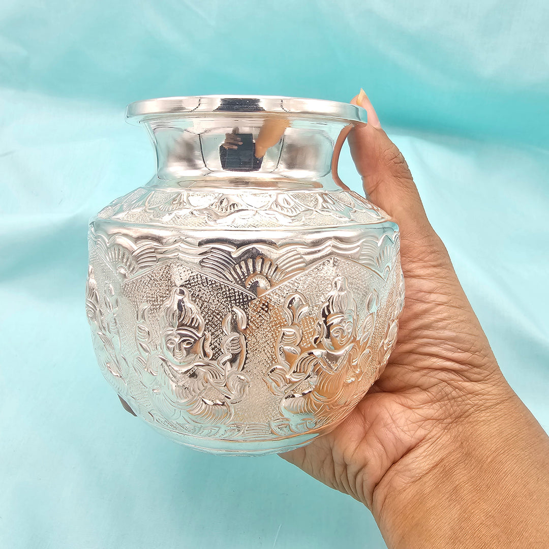 4" Silver Ashta laxmi Kalasam