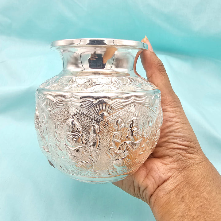 4" Silver Ashta laxmi Kalasam