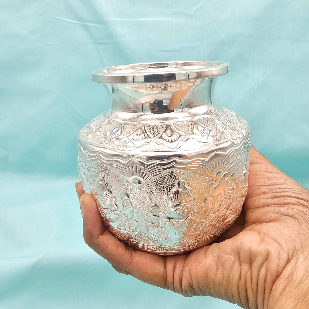 4" Silver Ashta laxmi Kalasam