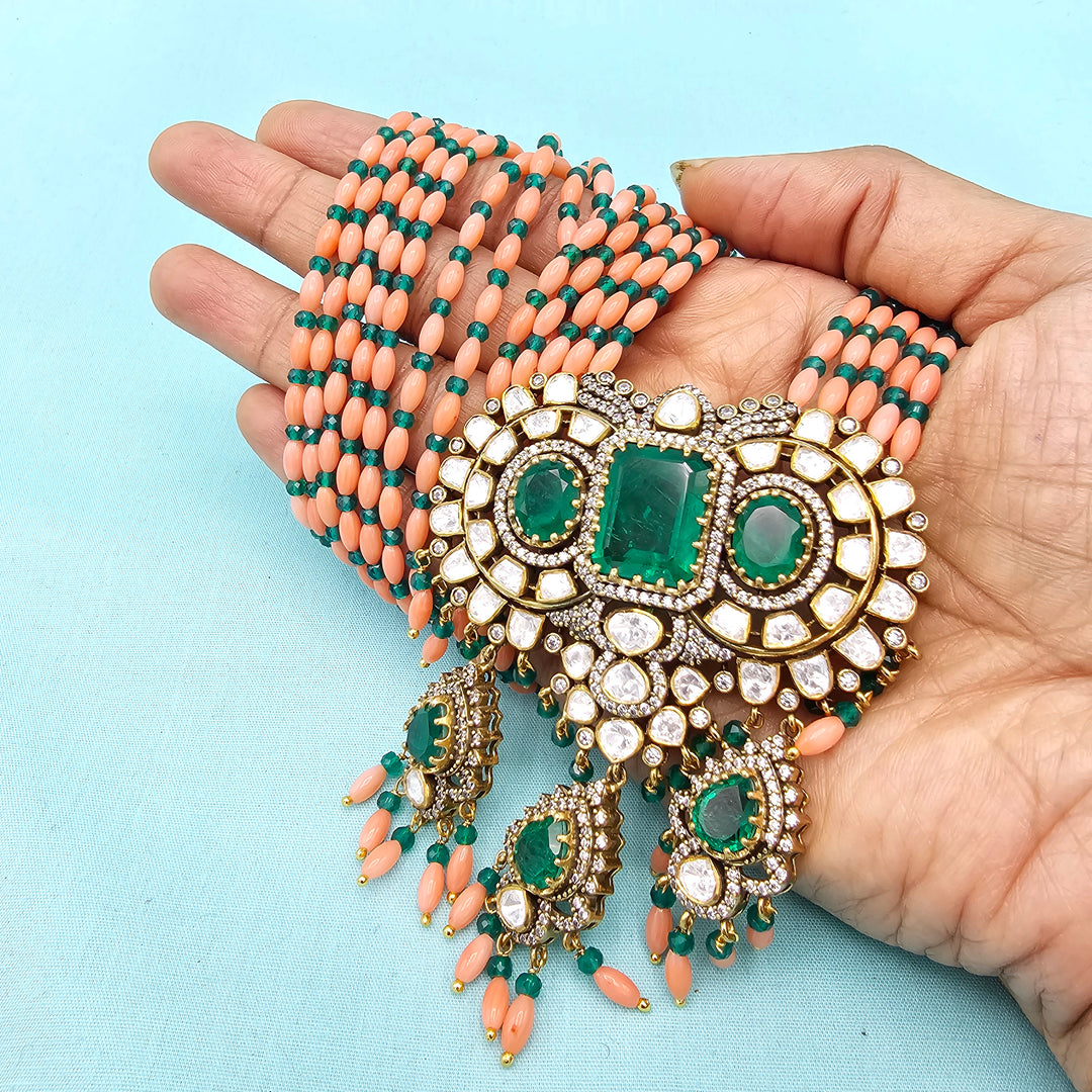 Coral moissanite necklace