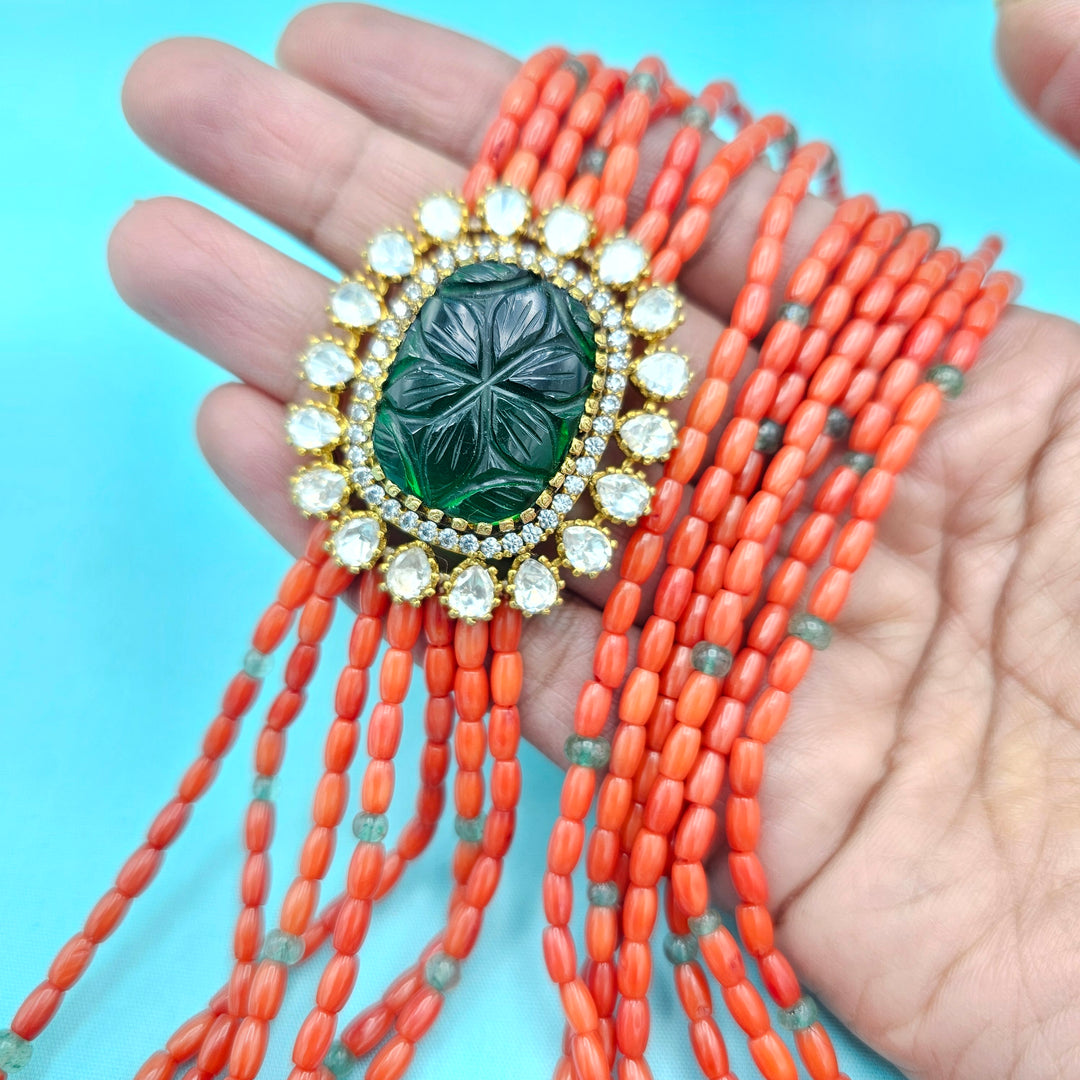 Coral Moissanite necklace