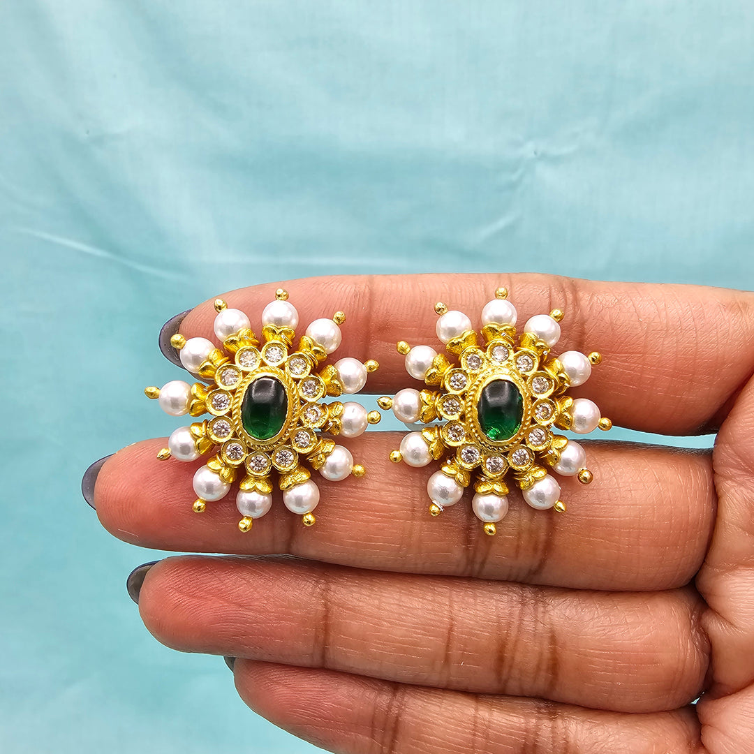 Silver Emerald Studs