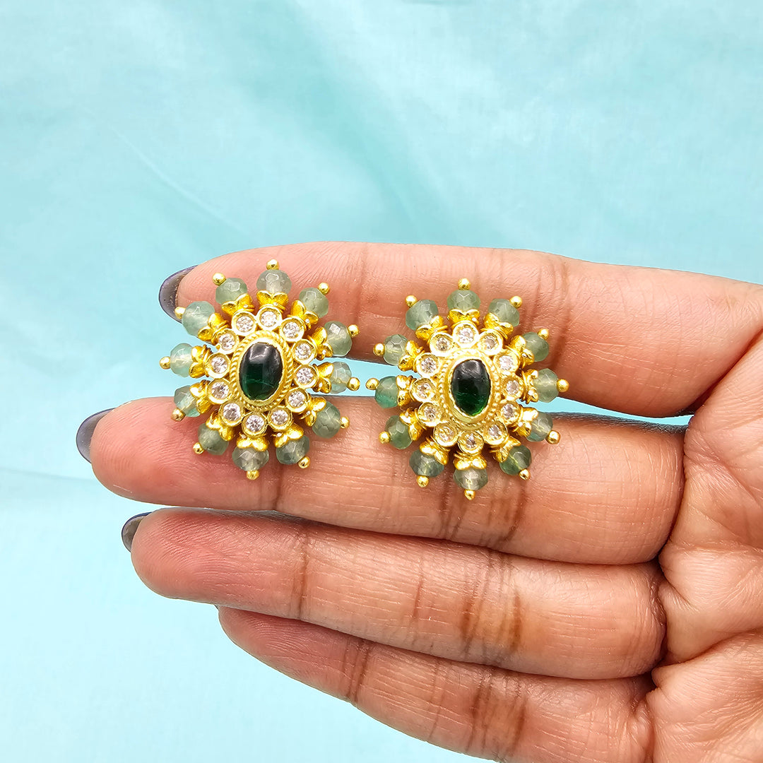 Silver Emerald Studs