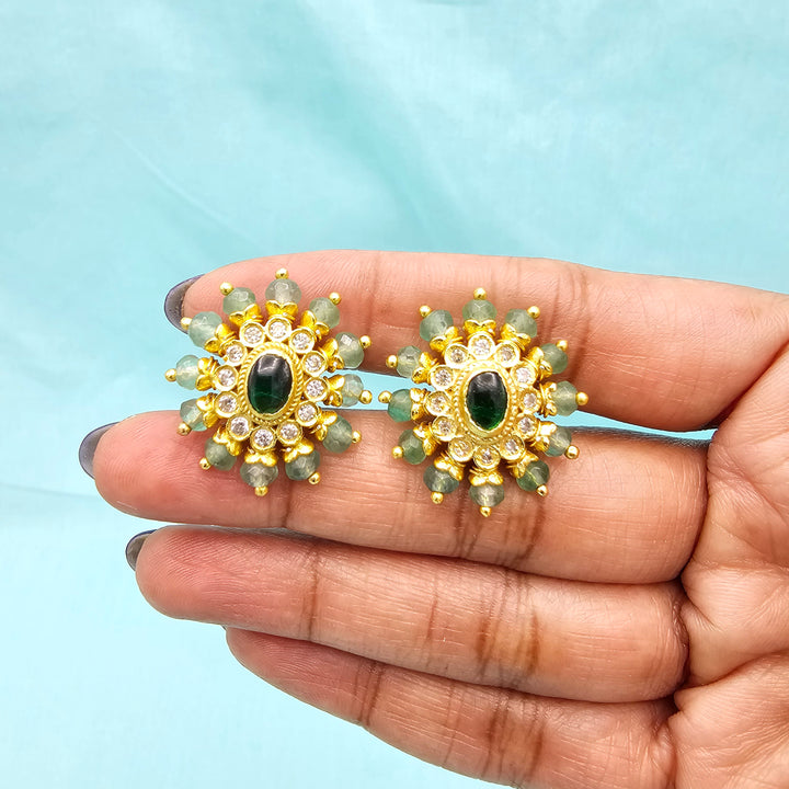 Silver Emerald Studs