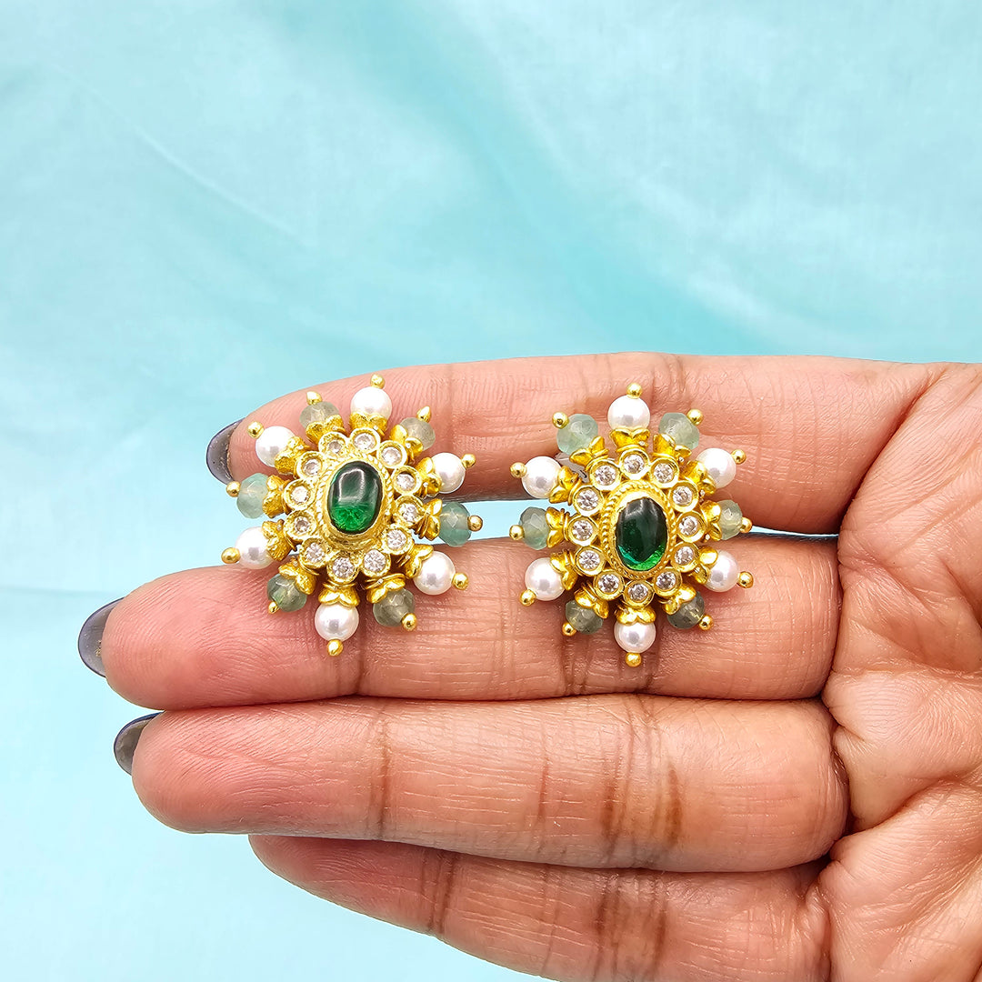 Silver Emerald Studs