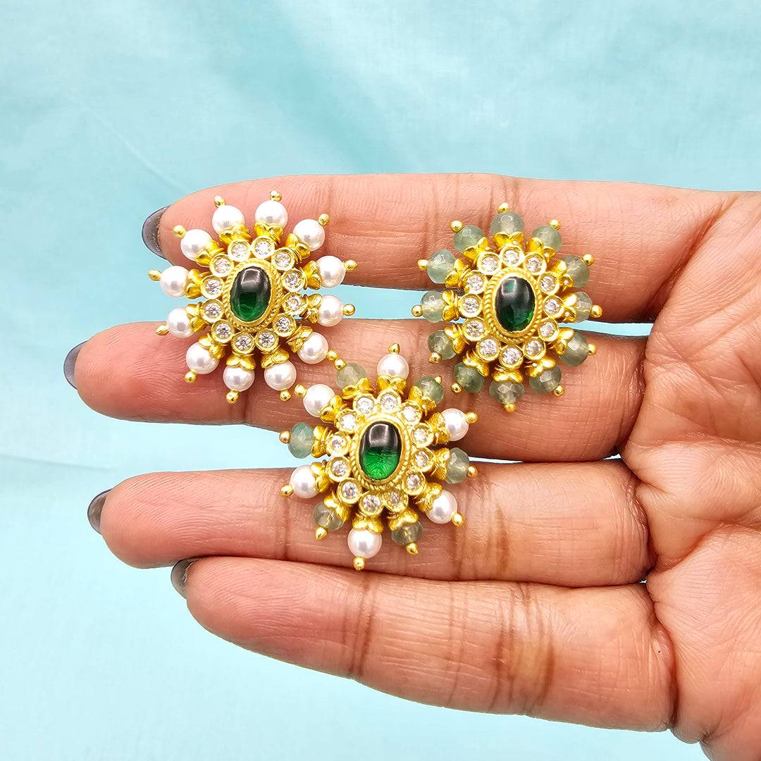 Silver Emerald Studs