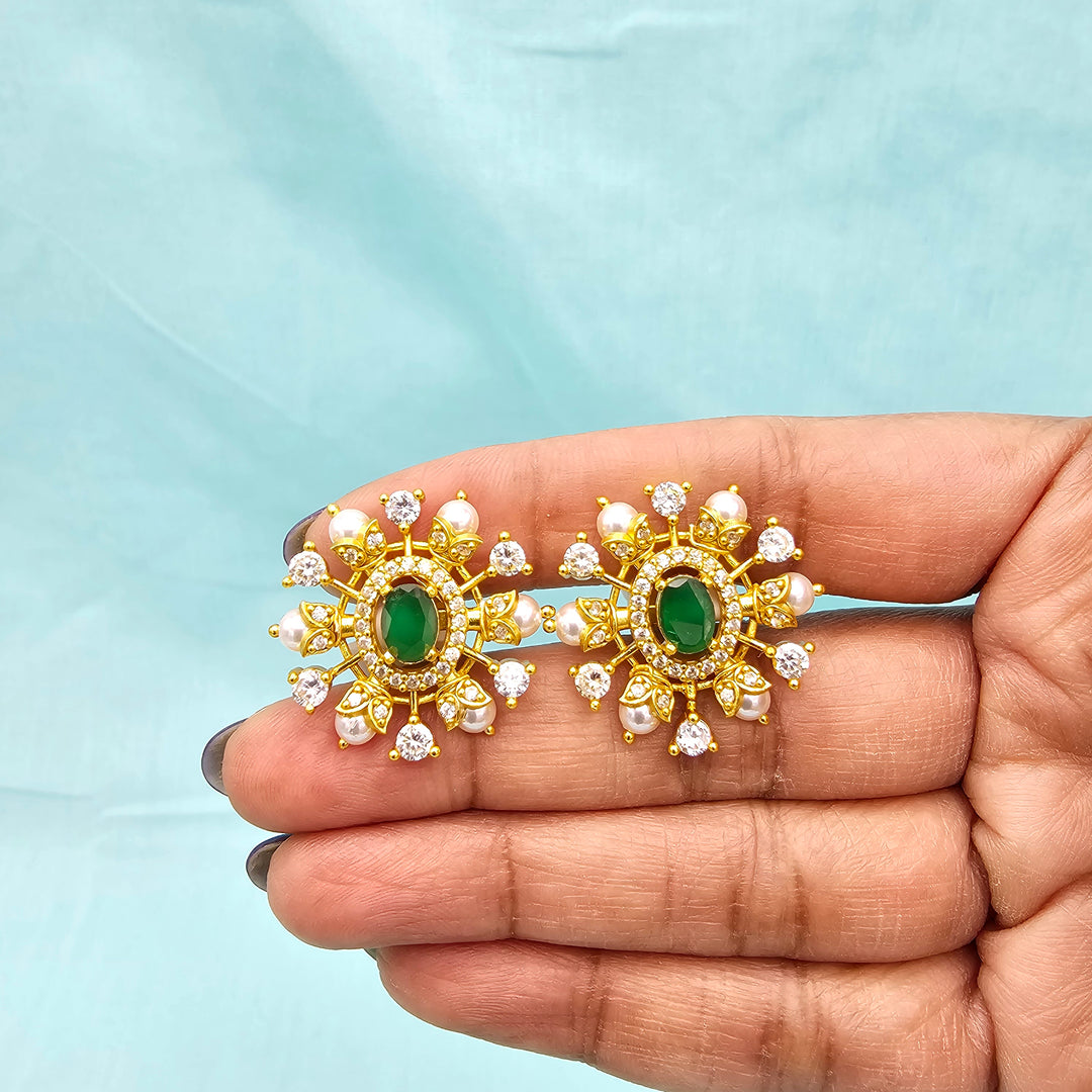Silver Emerald Studs