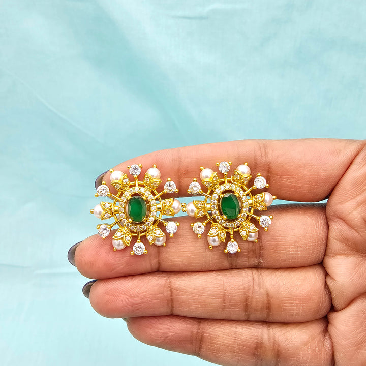 Silver Emerald Studs