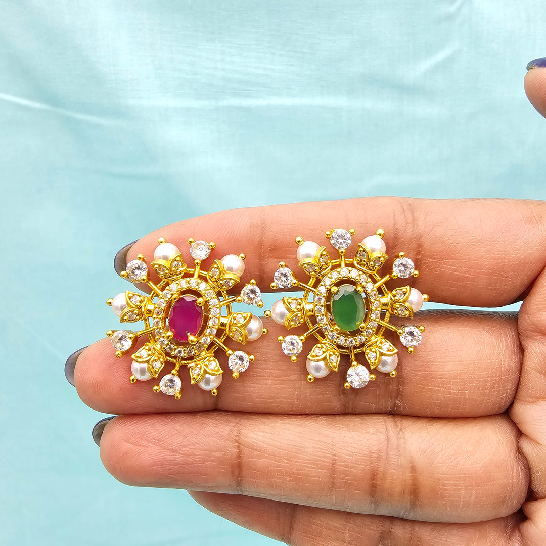 Silver Emerald Studs