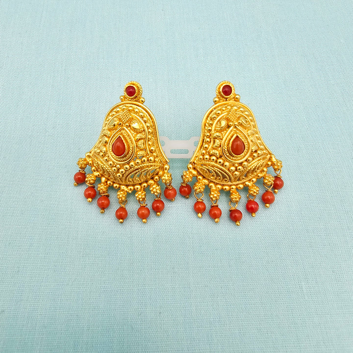 Silver Nakshi Coral Studs