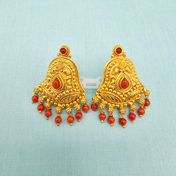 Silver Nakshi Coral Studs
