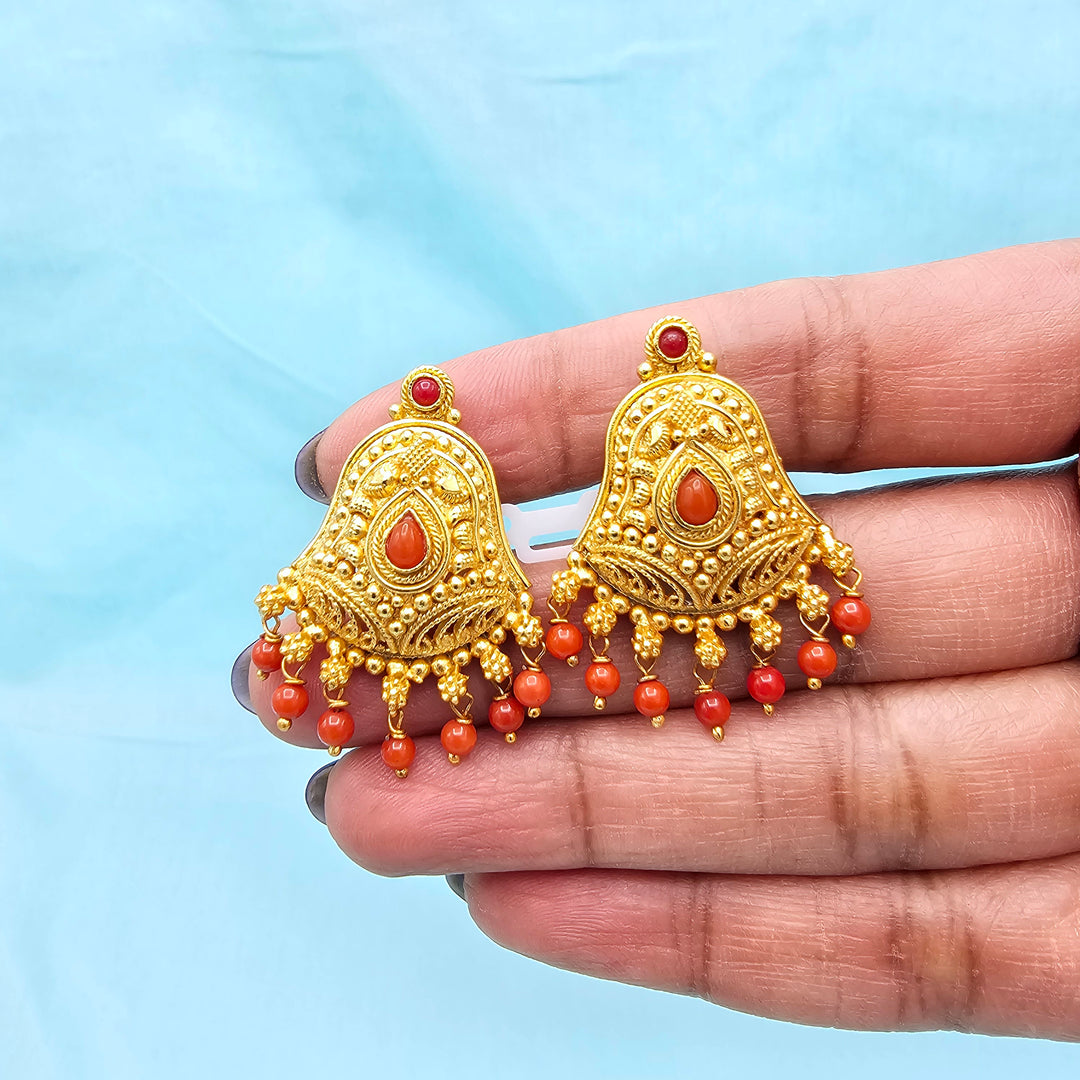 Silver Nakshi Coral Studs