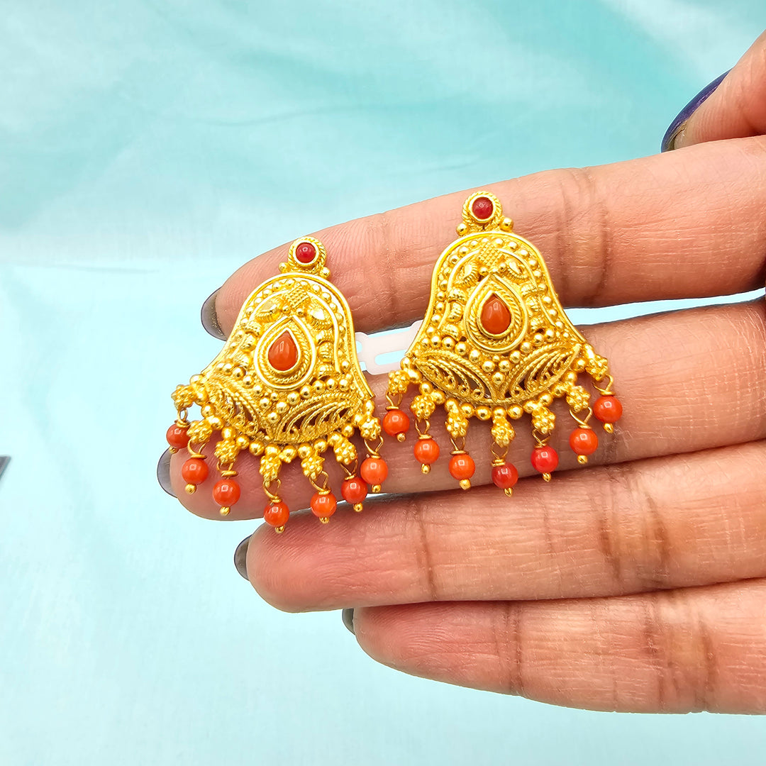 Silver Nakshi Coral Studs