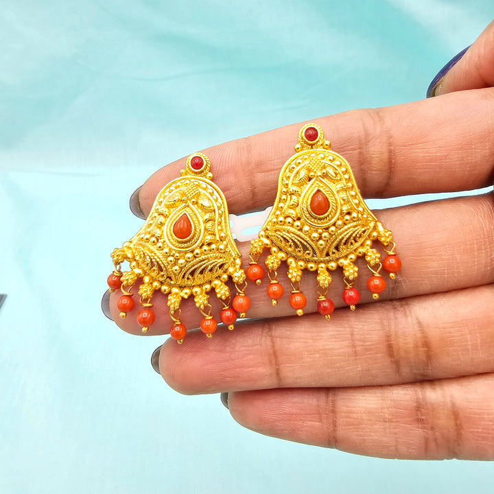 Silver Nakshi Coral Studs