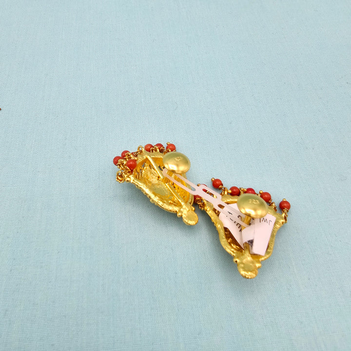 Silver Nakshi Coral Studs