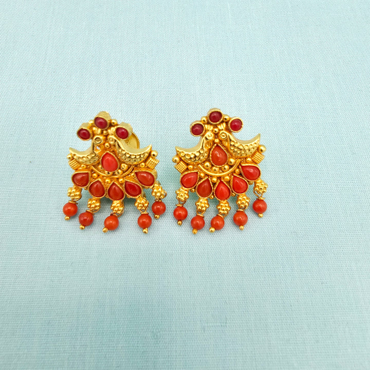 Silver Nakshi Coral Studs
