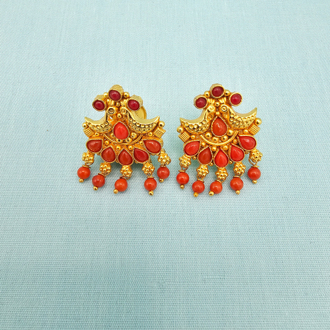 Silver Nakshi Coral Studs