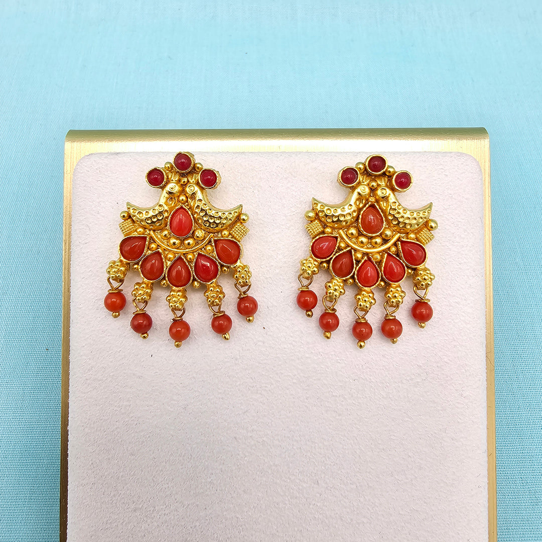 Silver Nakshi Coral Studs