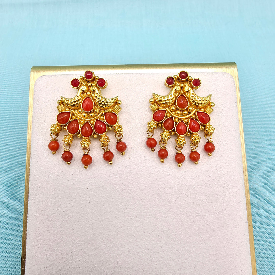 Silver Nakshi Coral Studs