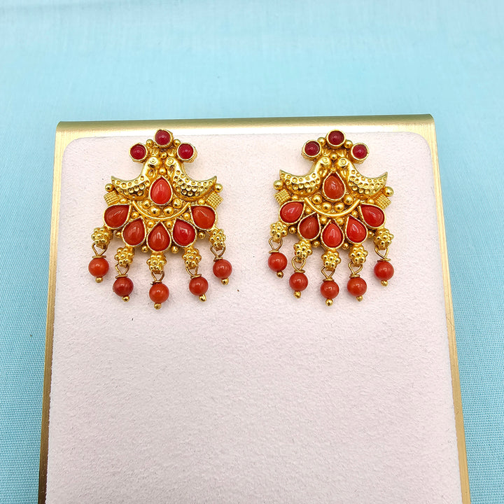 Silver Nakshi Coral Studs