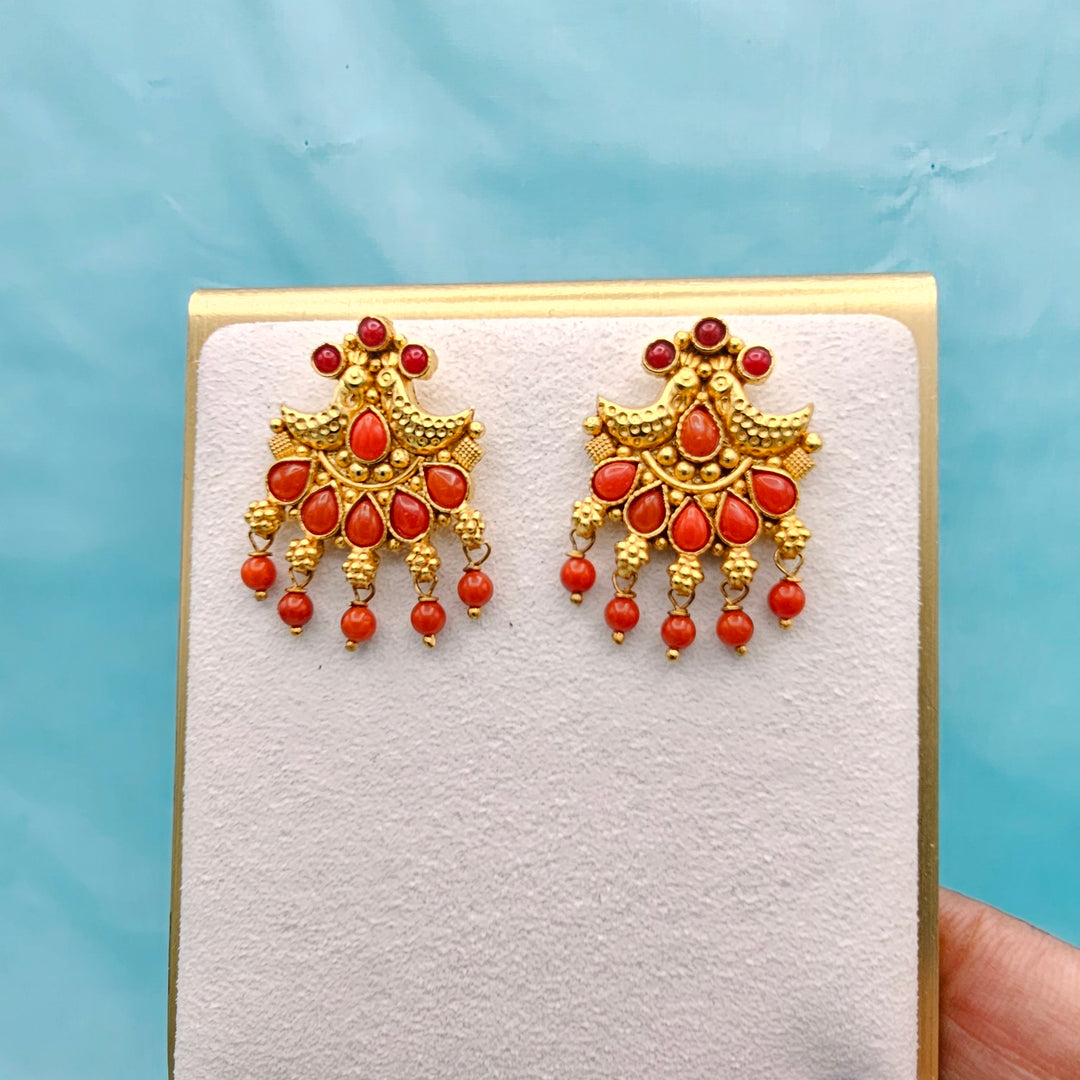 Silver Nakshi Coral Studs