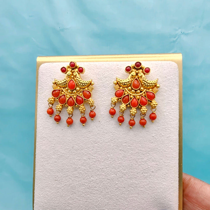 Silver Nakshi Coral Studs