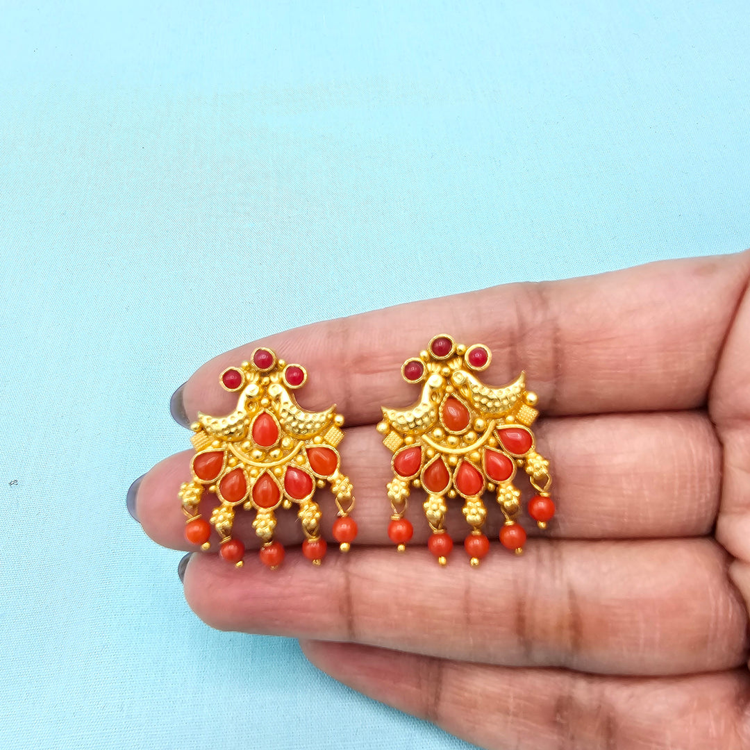 Silver Nakshi Coral Studs