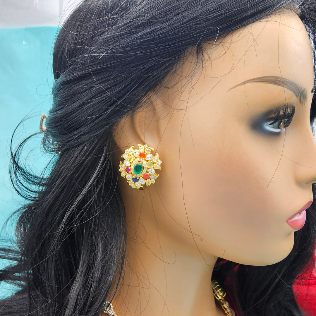 Moissanite Navrathna Studs
