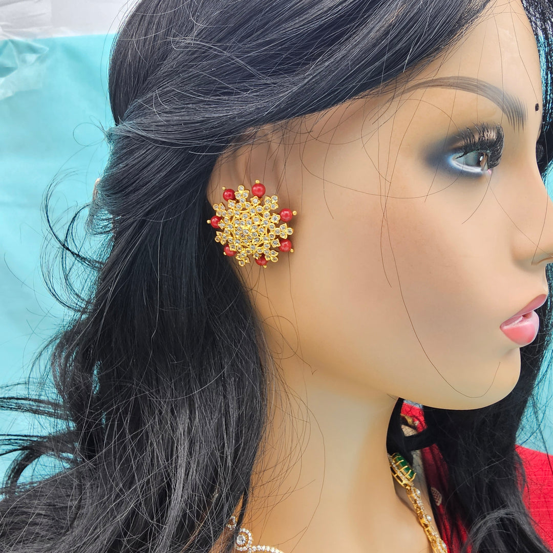 Silver Coral CZ Studs