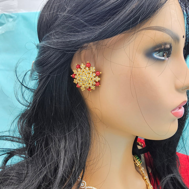 Silver Coral CZ Studs