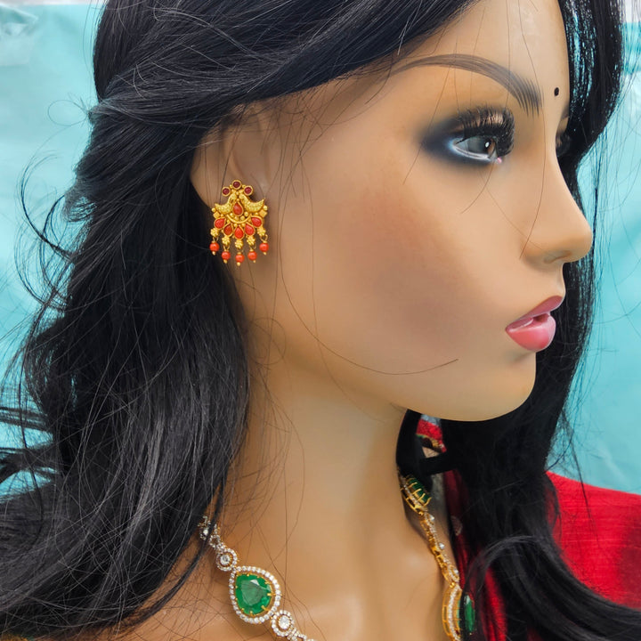 Silver Nakshi Coral Studs