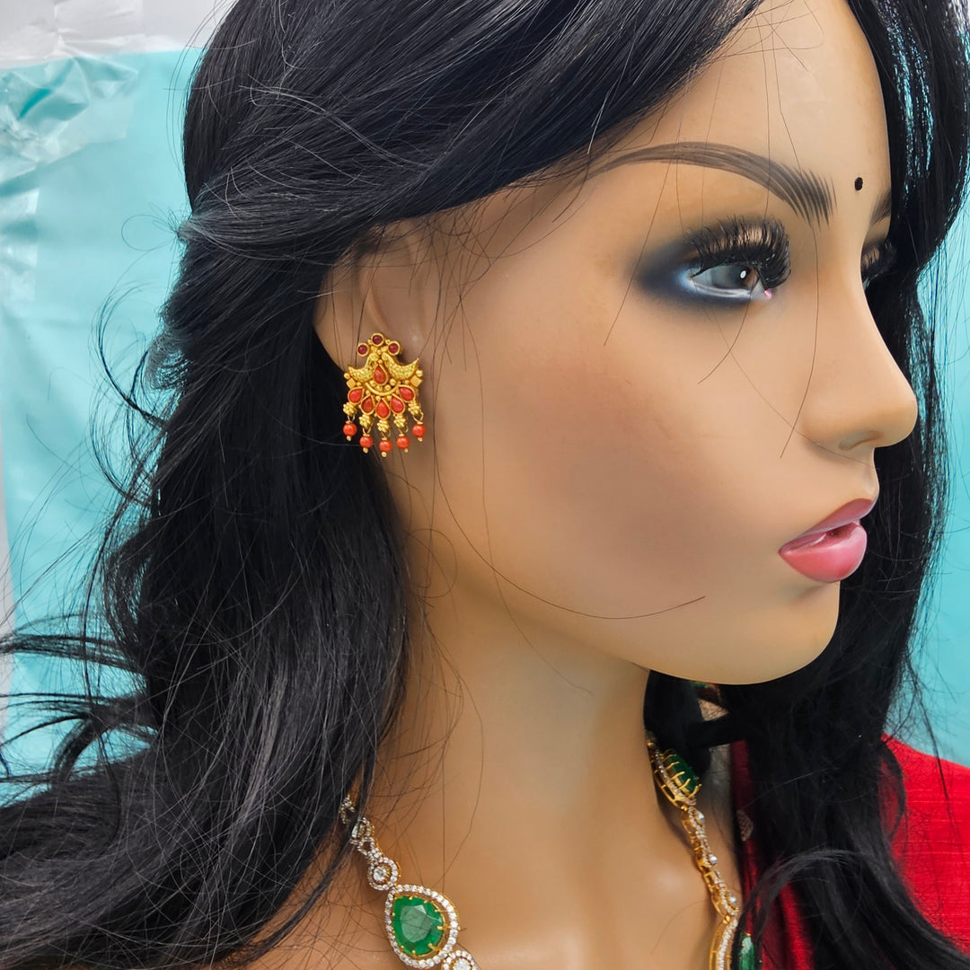 Silver Nakshi Coral Studs