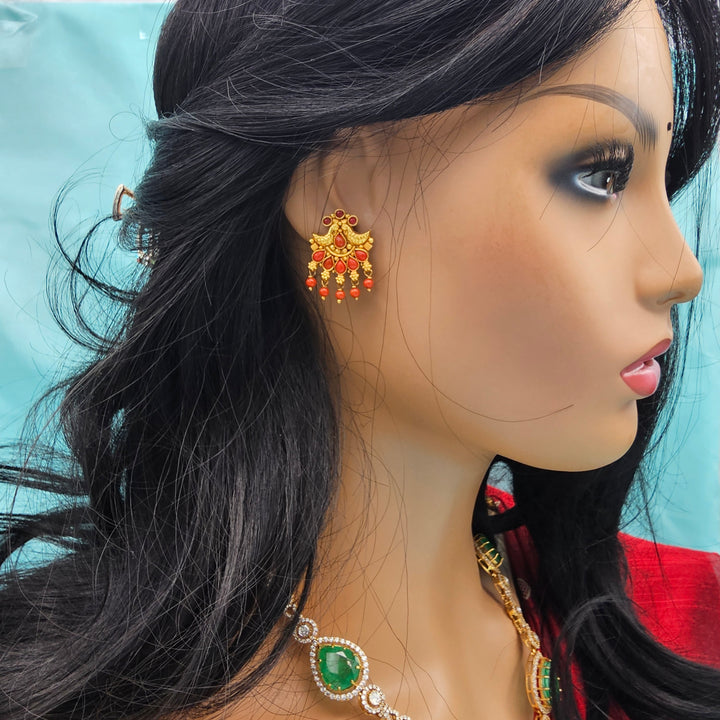Silver Nakshi Coral Studs