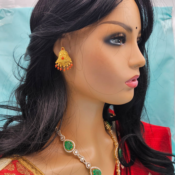 Silver Nakshi Coral Studs