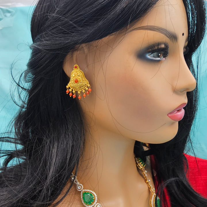 Silver Nakshi Coral Studs
