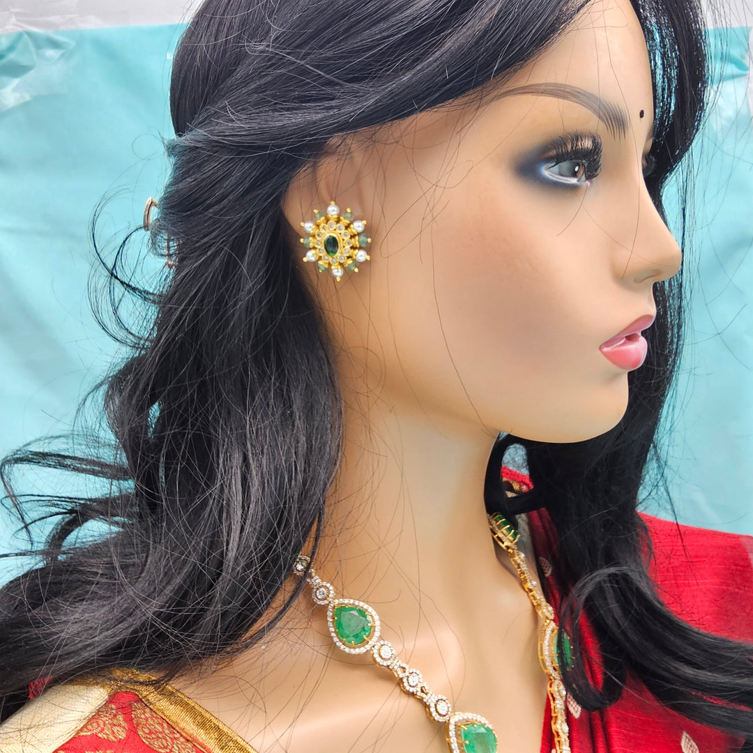 Silver Emerald Studs