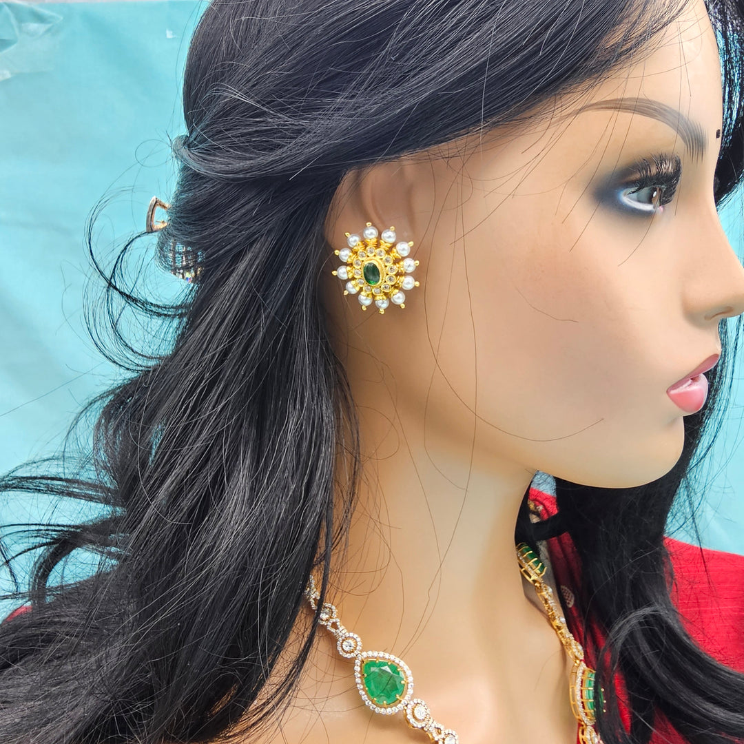 Silver Emerald Studs