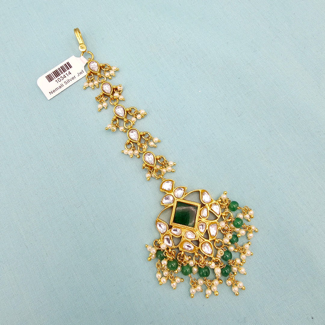 Green Silver Kundan Tikka