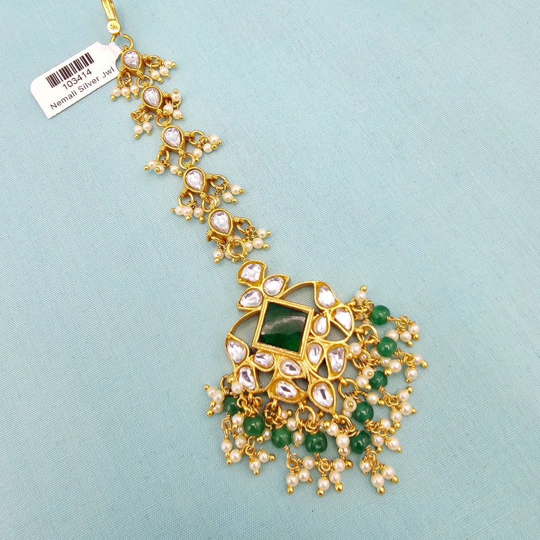 Green Silver Kundan Tikka