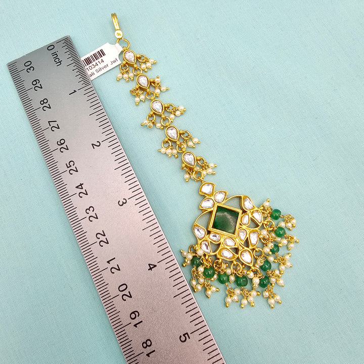 Green Silver Kundan Tikka